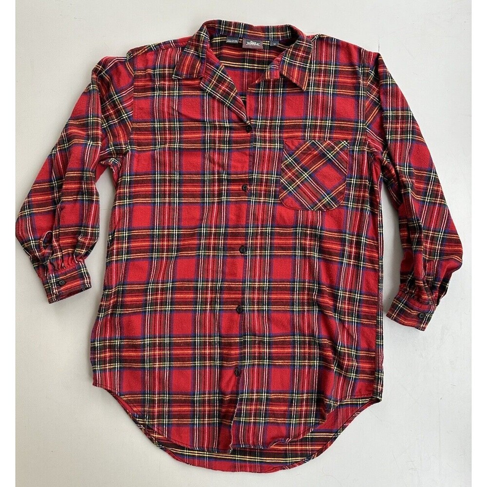 Woolrich Women's Red Plaid Flannel Button Night Shirt Nightgown  - Size Medium